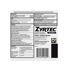 Zyrtec in box with patient-friendly dosage information
