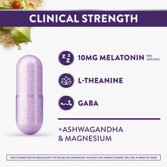 ZzzQuil PURE Zzzs bottle back view highlighting the 10 mg melatonin dosage.