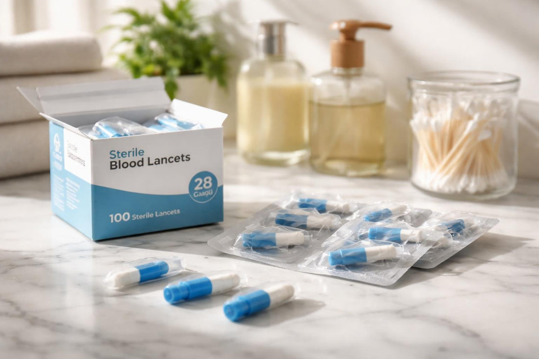 28G sterile lancets in sterile packaging for home testing