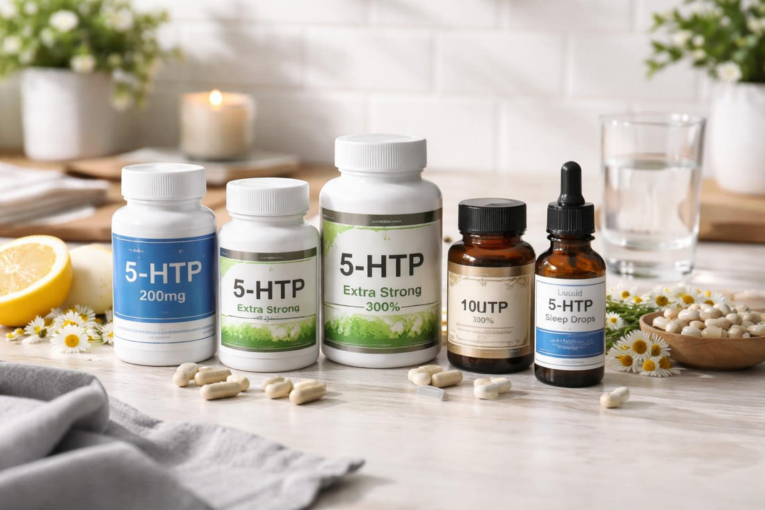 Varied 5-HTP supplements and sleep support products