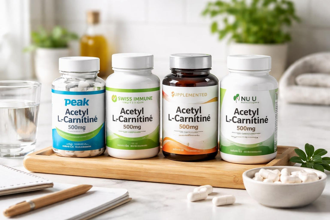 collection of acetyl l carnitine supplement bottles