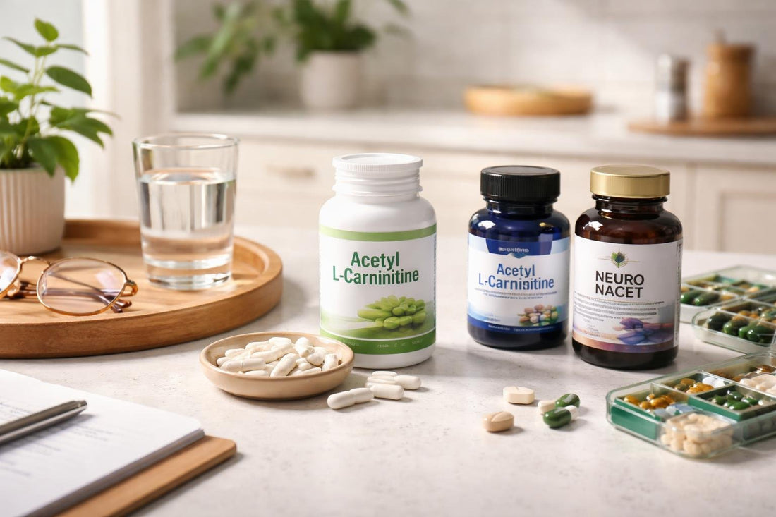 bottle of acetyl l carnitine supplements with vs notes