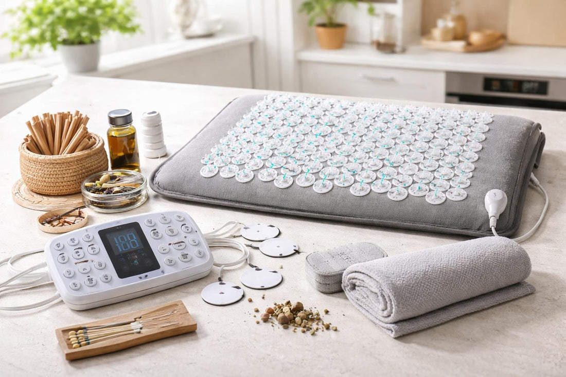 Home acupuncture essentials collection with mats and moxa