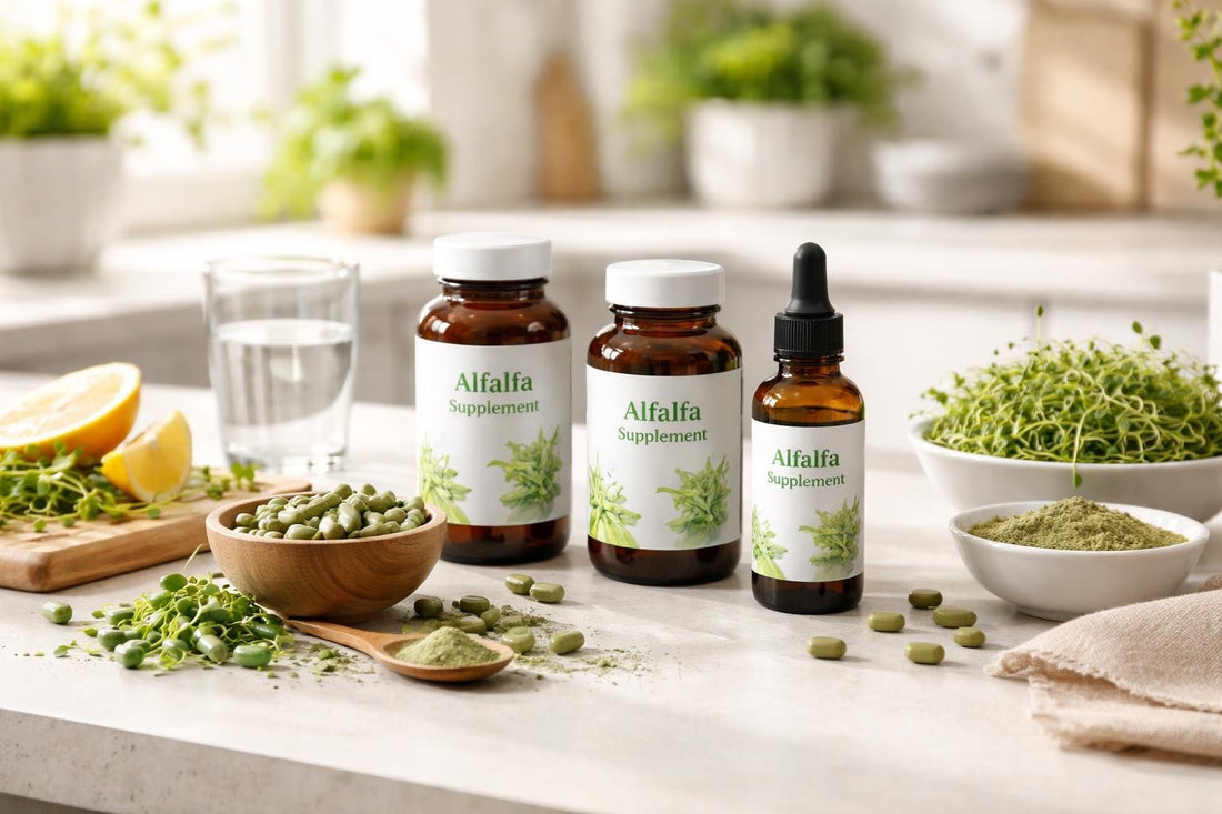 Alfalfa herbal supplement collection for seasonal wellness routine