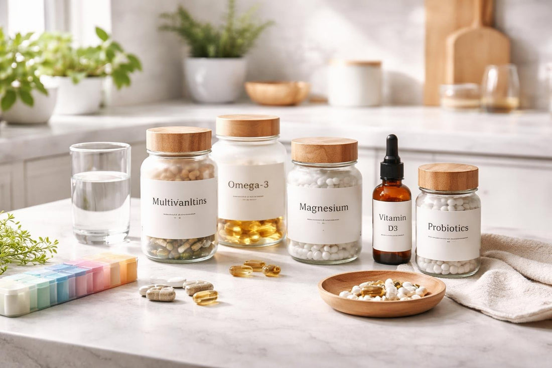 Supplements arranged neatly for daily routine and better results