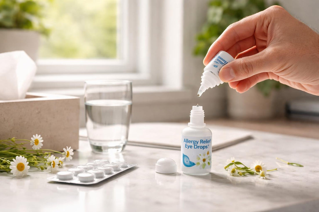 Applying allergy relief eye drops correctly for itchy eyes