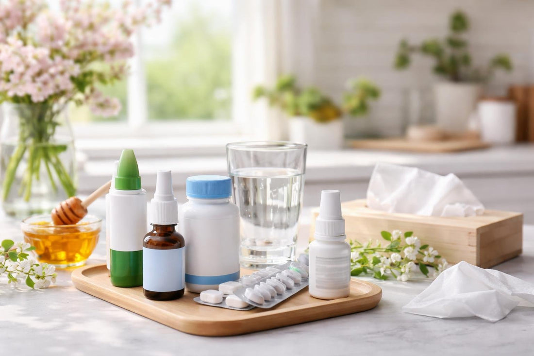Assorted allergy medicines and nasal sprays for spring hayfever