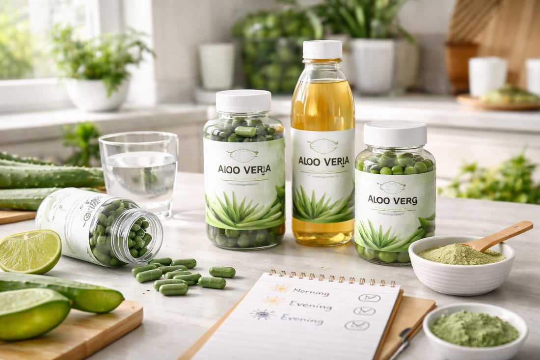Aloe vera herbal supplements with dosage and timing notes