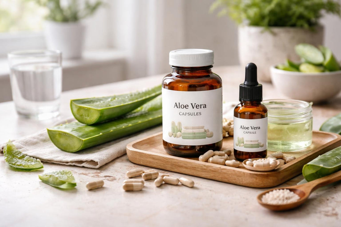 Aloe vera leaf and herbal supplements for seasonal routines