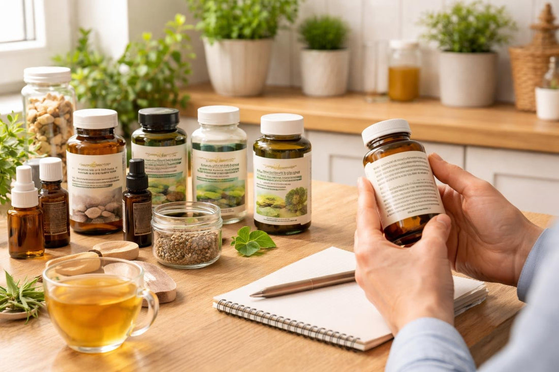 Beginner choosing alternative medicine products and reading labels