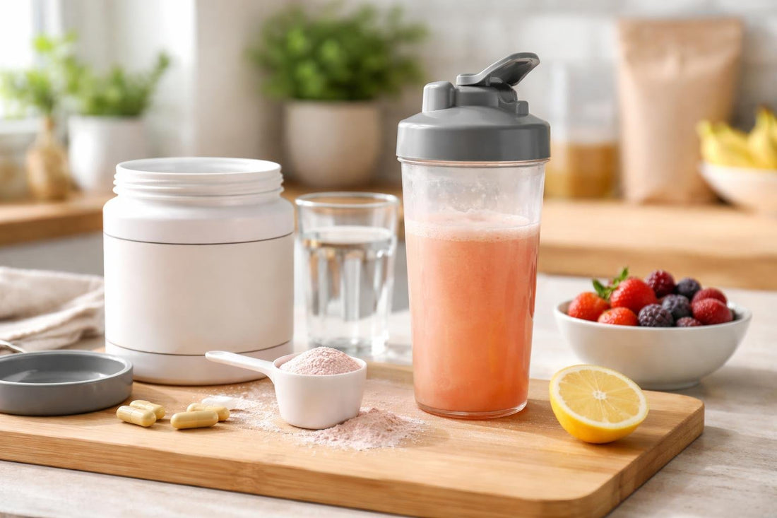 Amino acids powder mixed in shaker bottle at home
