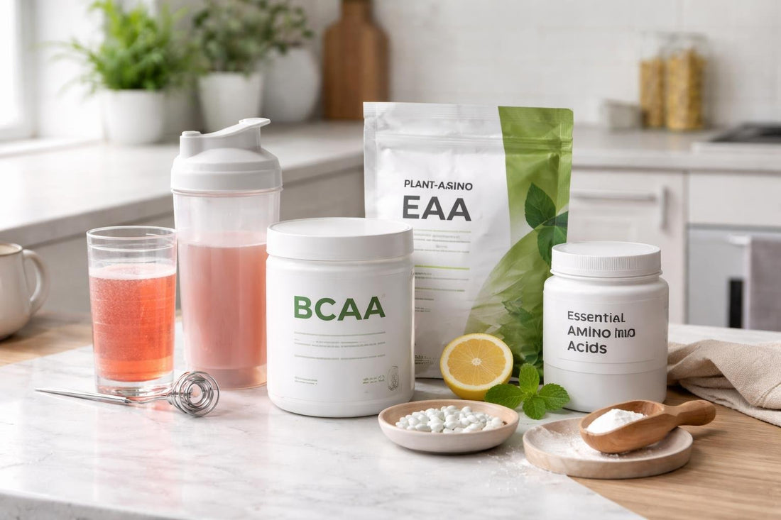 Selection of amino acid powders and tablets in UK