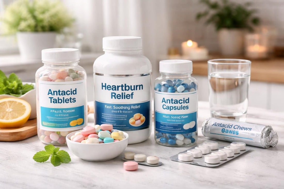 assorted antacid relief supplements and capsules