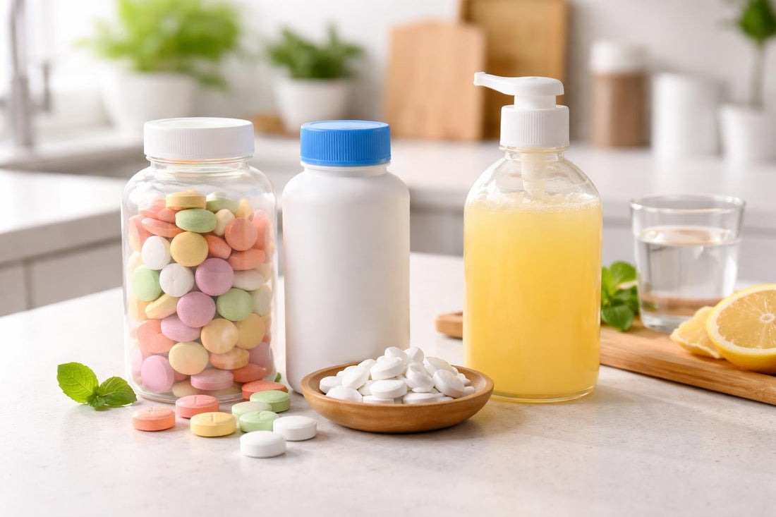 Antacid supplements chewable tablets and alginate gel