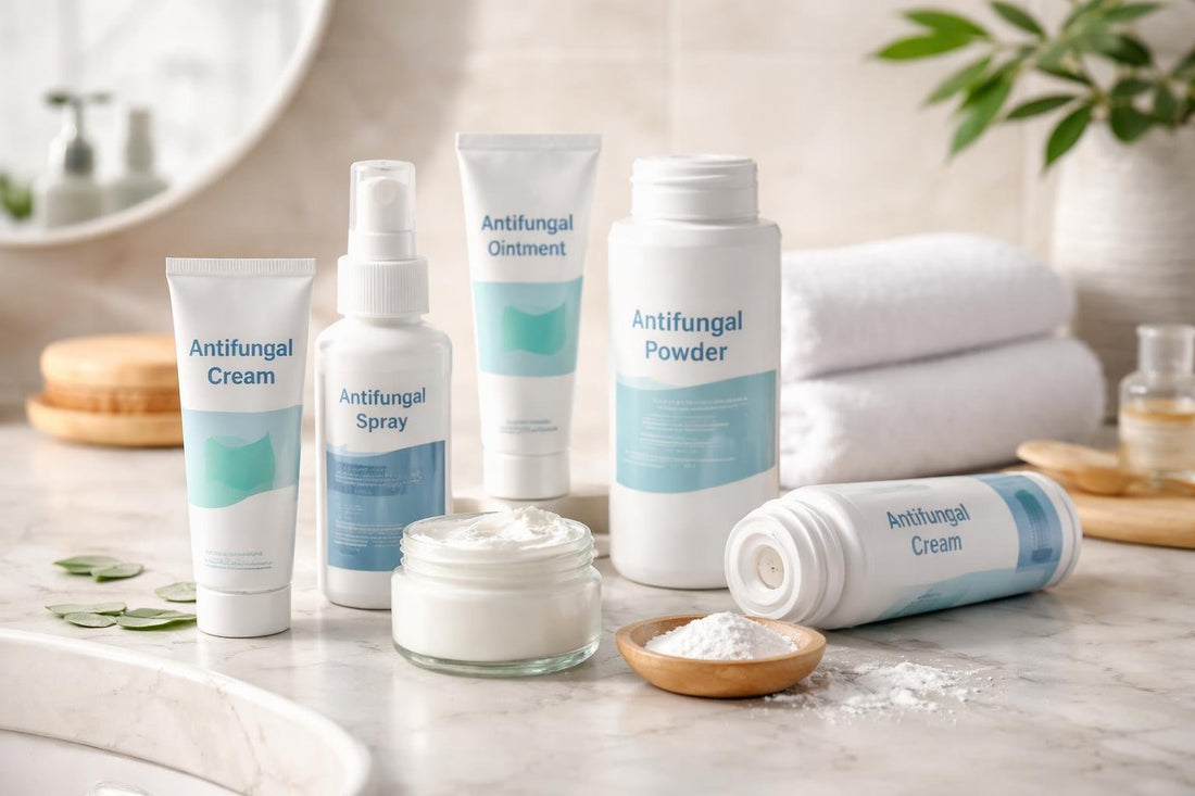 Selection of antifungal creams powders and ointments