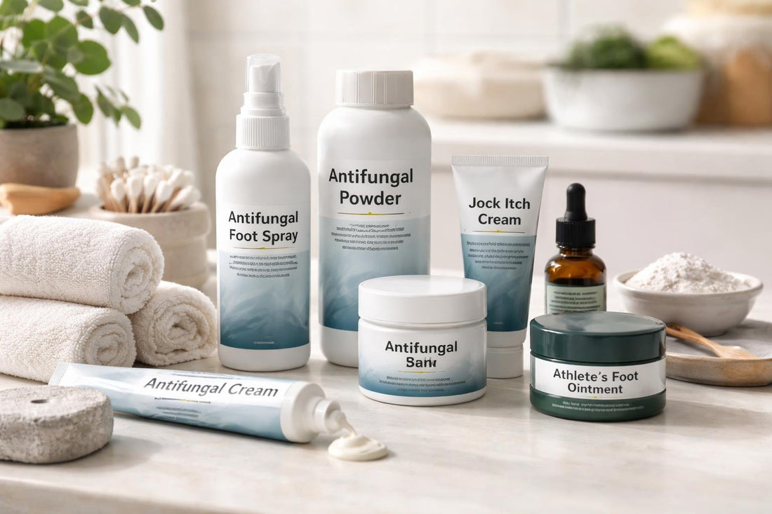assorted antifungal treatments and skin care items