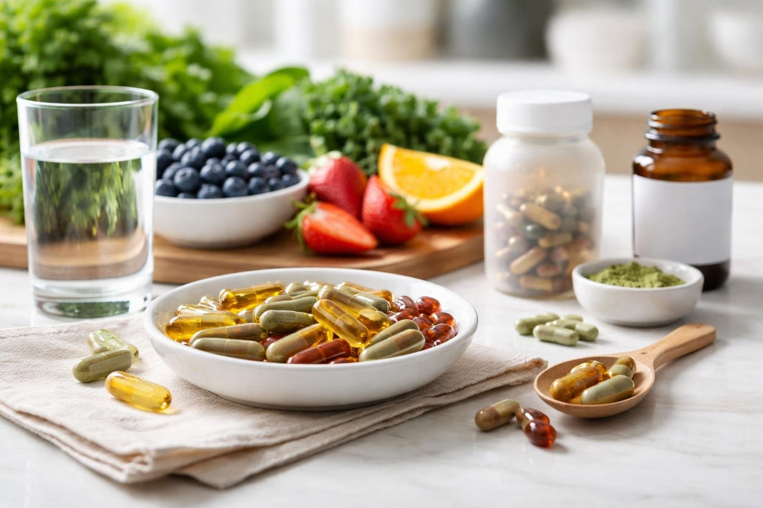 Antioxidant combination supplement capsules with fruit and leafy greens