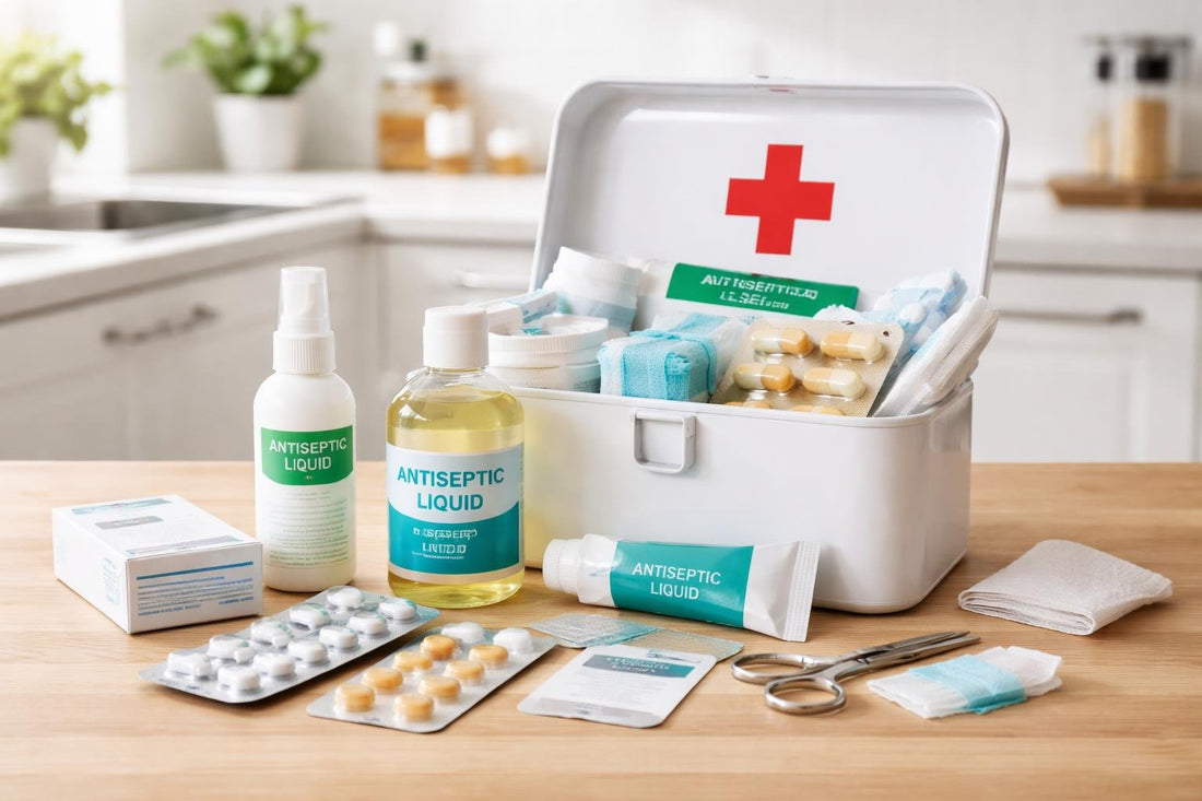 home first aid kit antibiotics and antiseptics selection