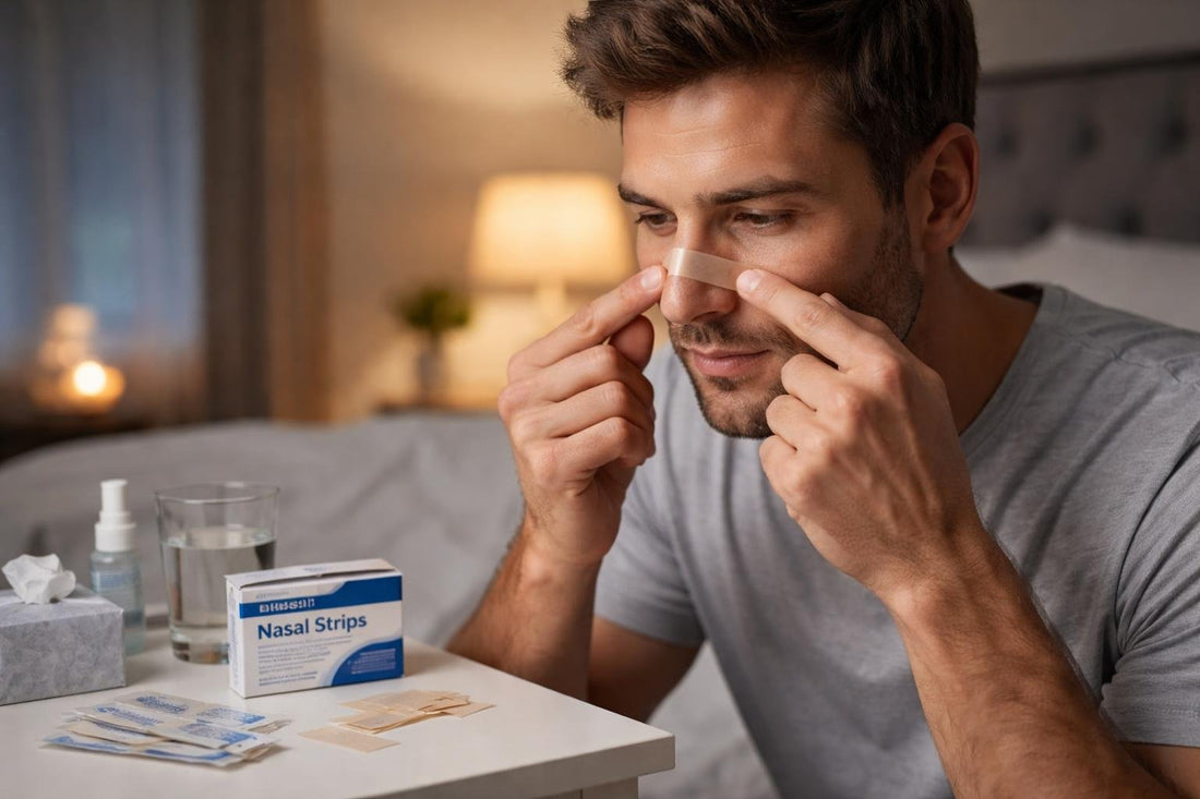 Applying nasal strip correctly on nose before sleep