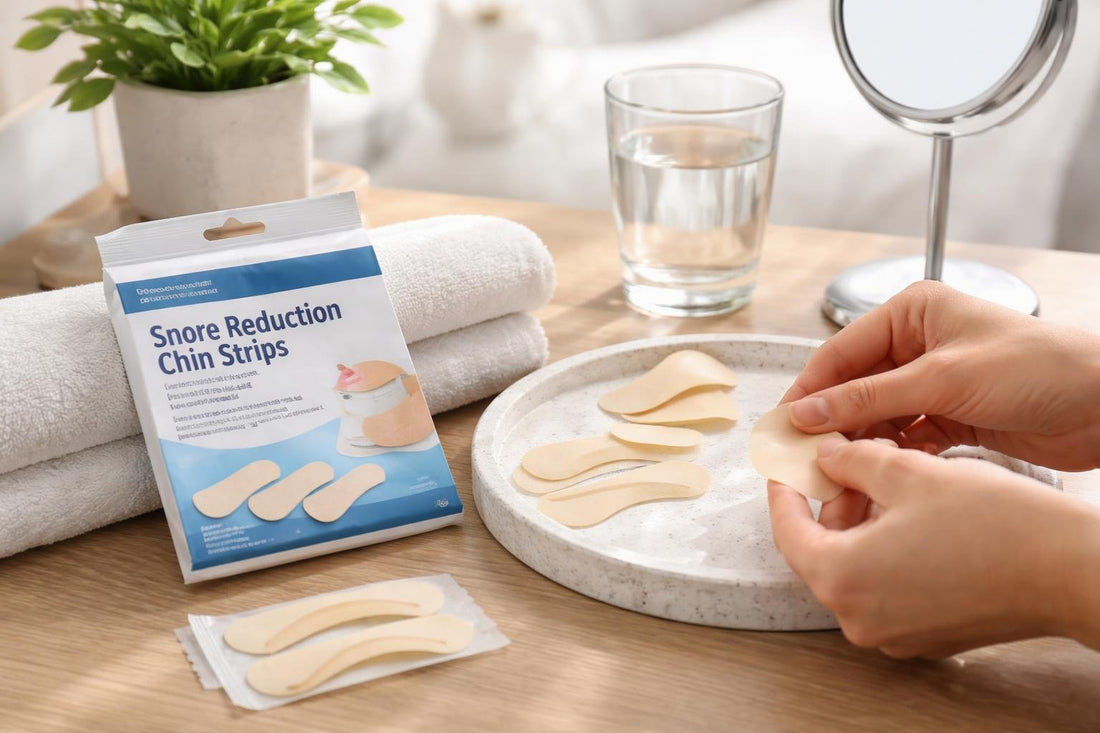 Applying snore reduction chin strips for comfortable night sleep