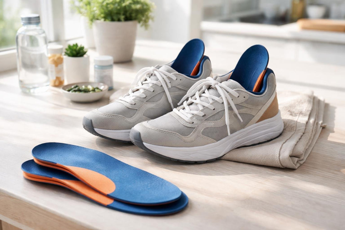Arch support insoles inside trainers for all-day comfort