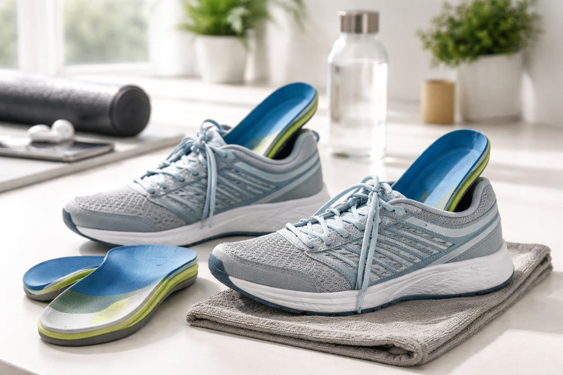 Arch support insoles in running trainers for flat feet