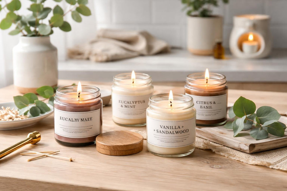 Small soy and coconut wax aromatherapy candles in jars