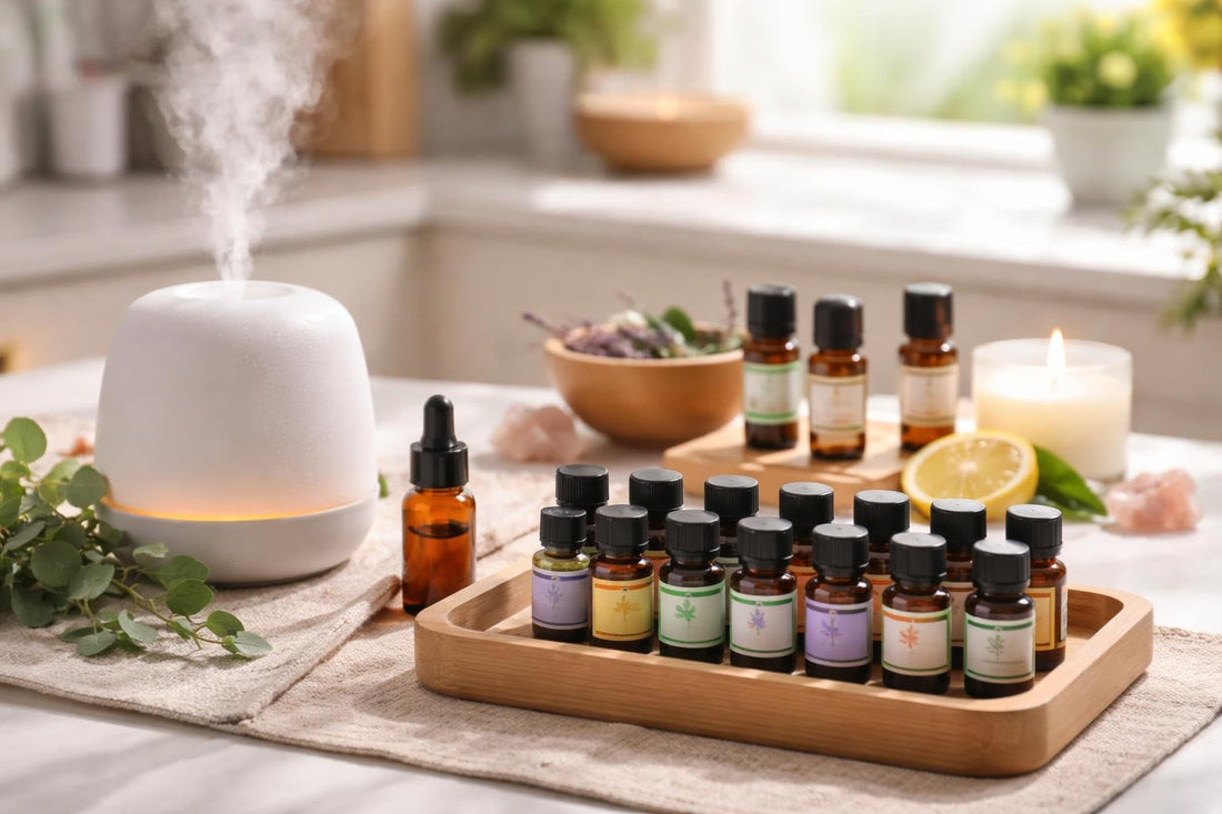 Assorted essential oil sets for home aromatherapy