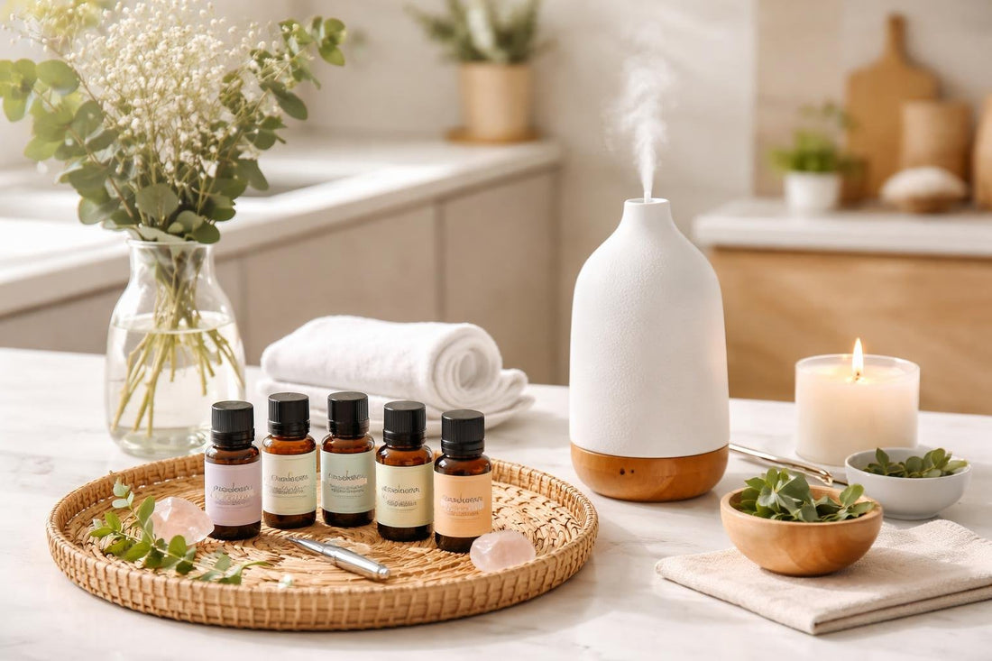 Aromatherapy essentials kit with diffuser and oils