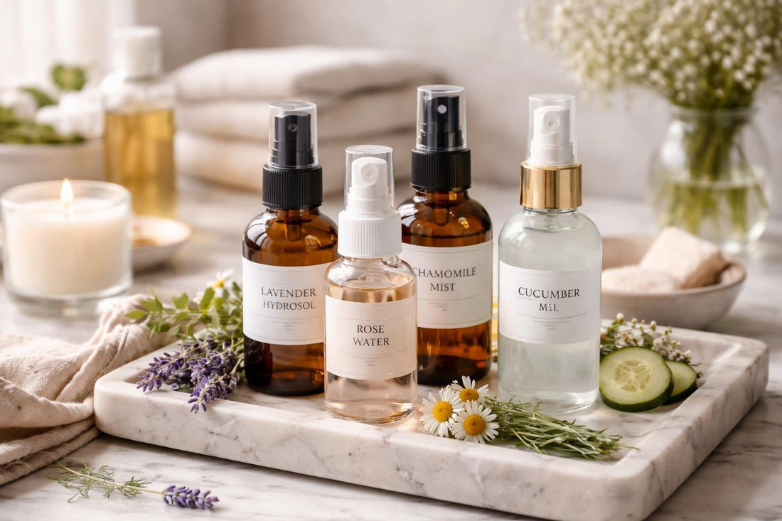 bottles of aromatherapy mists and hydrosols