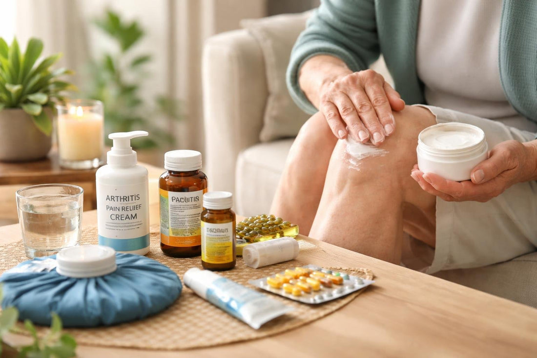 Senior using topical arthritis cream on knee