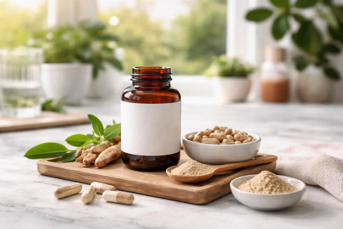 Ashwagandha capsules and powder for seasonal wellness routine