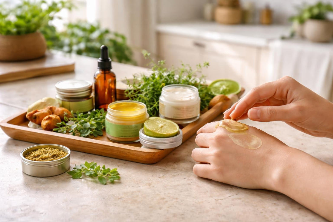 Beginner-friendly ayurvedic balm and ointment textures on hands