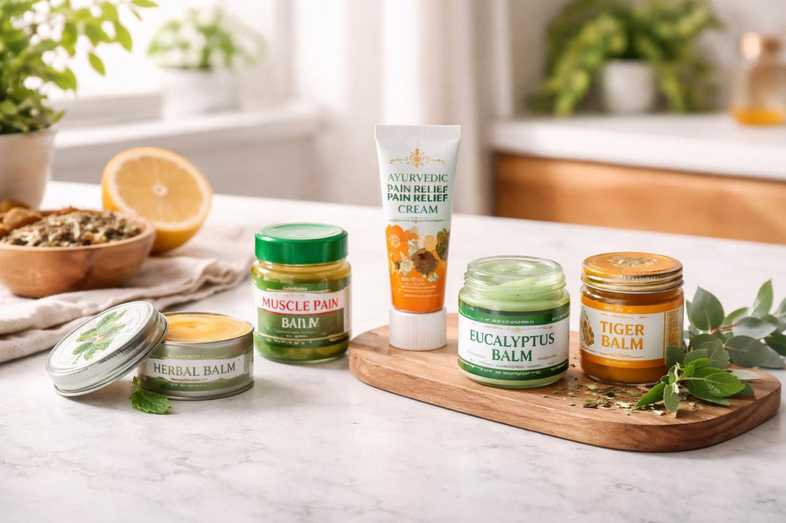 selection of Ayurvedic balms and ointments for pain relief