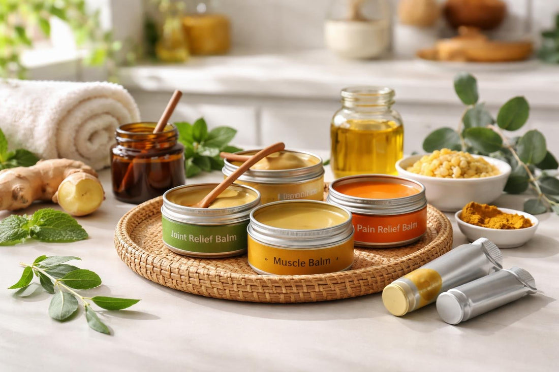 Assorted Ayurvedic balm tins and applicators