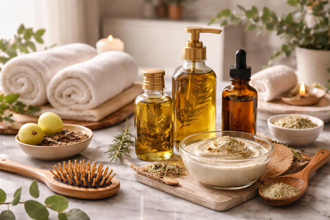 Ayurvedic winter haircare oils and herbal mask