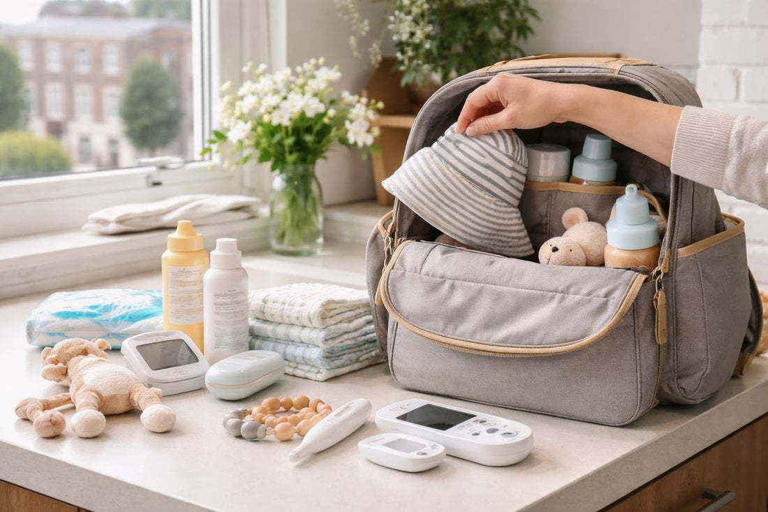 London parent packing baby care essentials for travel