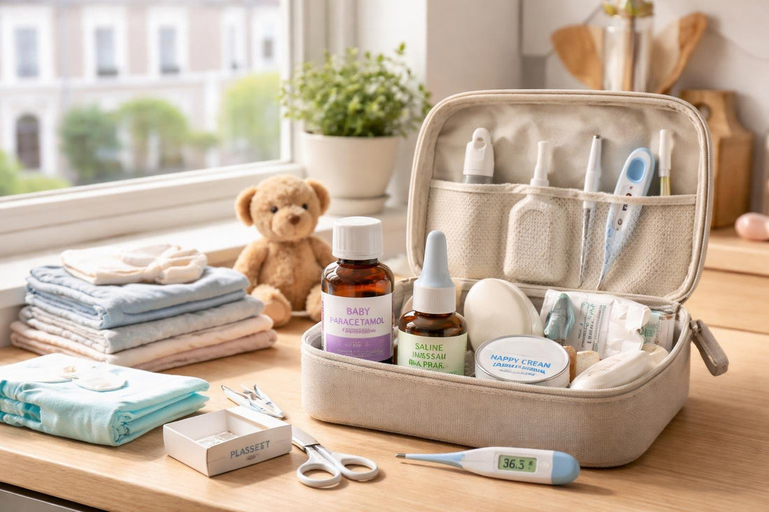 Parent with baby health care essentials kit in London