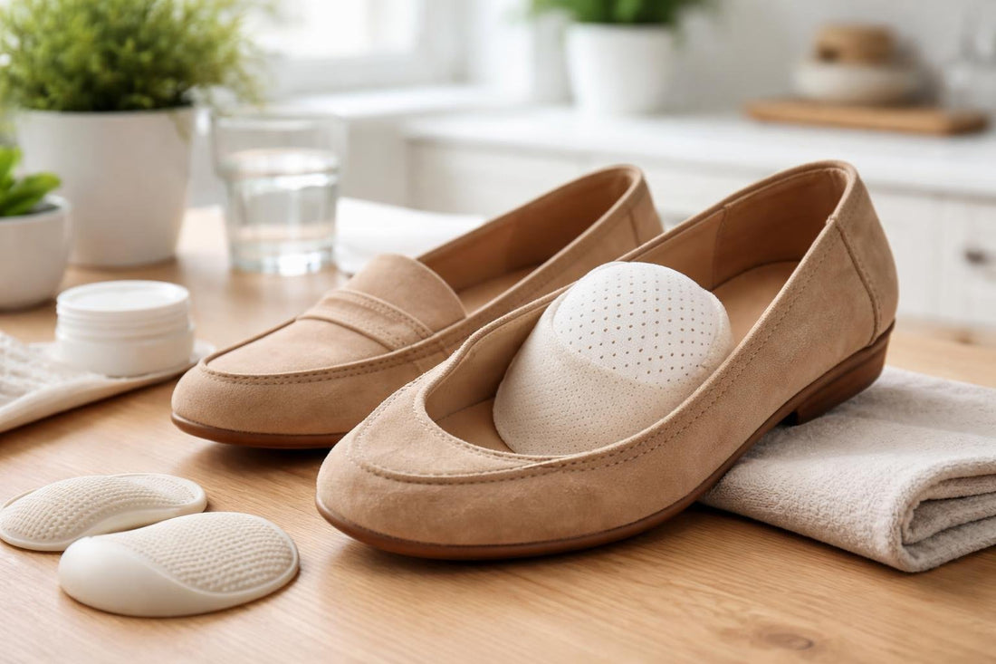 Ball of foot cushion fitted inside everyday shoe