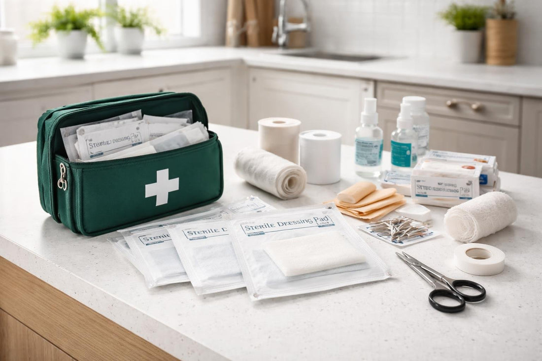 first aid bandaging pads toolkit close-up