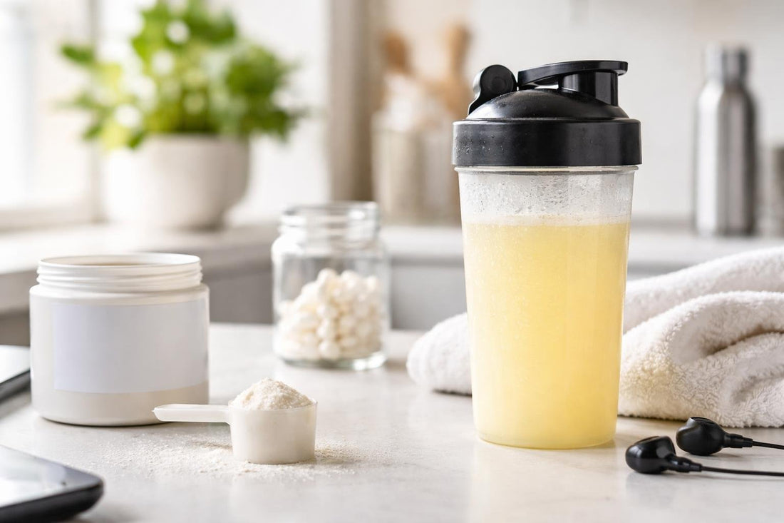 BCAA powder shake bottle mixed for gym workout