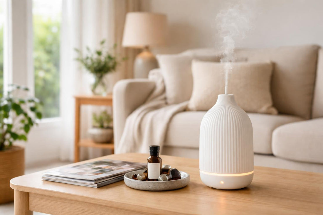 Beginner aromatherapy diffuser in cosy modern UK living room