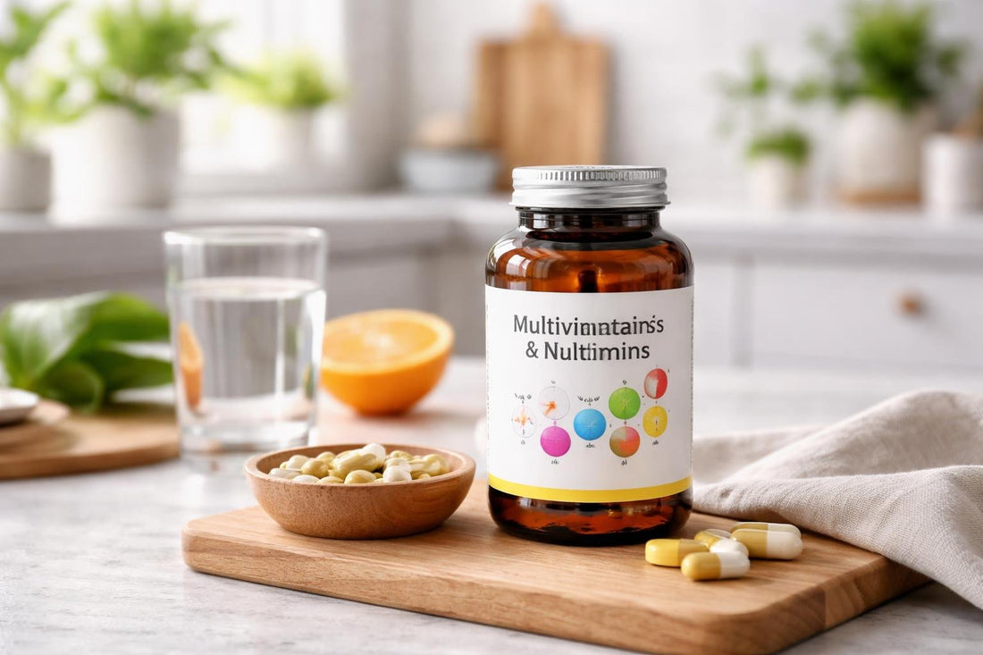 Beginner-friendly combination multivitamins and minerals bottle on kitchen table