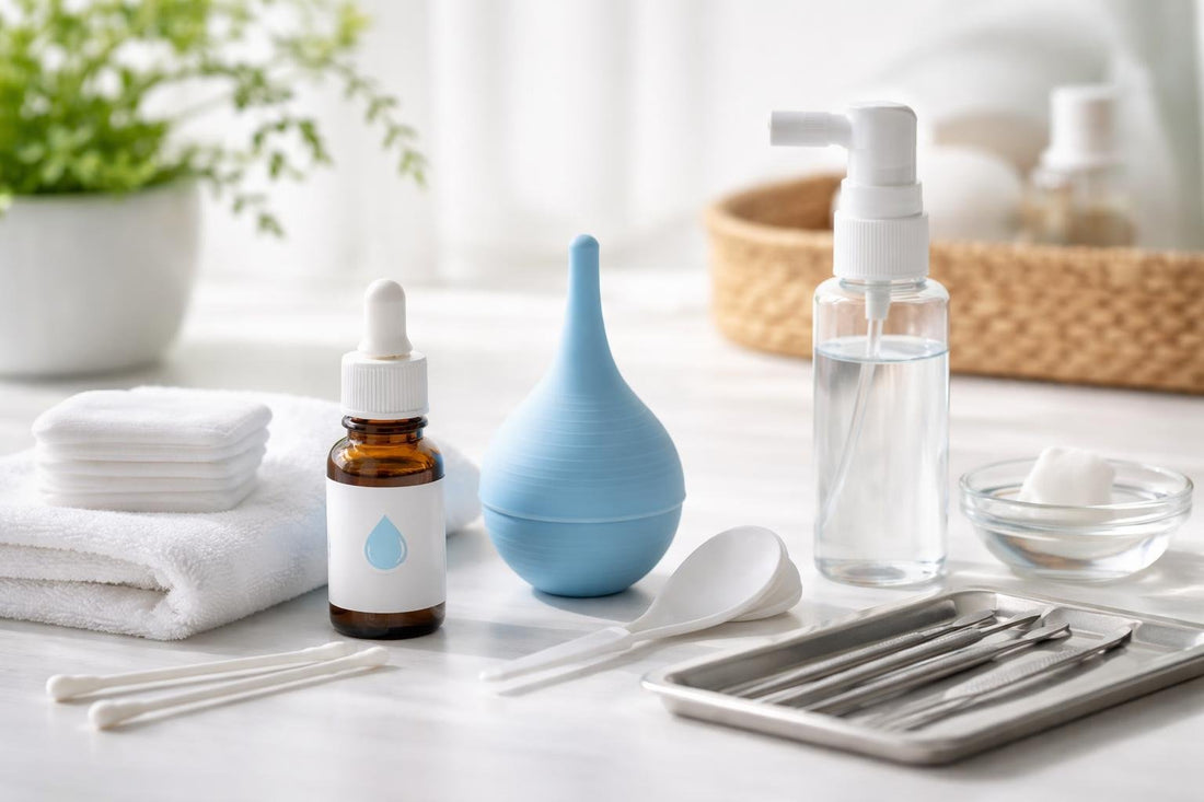 Beginner earwax removal essentials with drops and bulb syringe