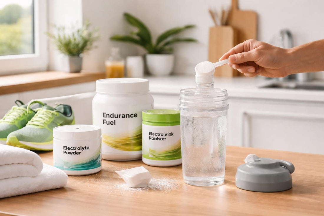 Beginner mixing endurance energy powder in a sports bottle