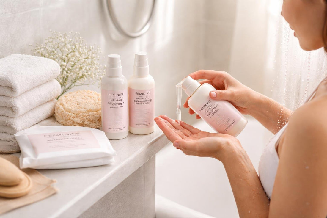Beginner using gentle feminine intimate wash in shower