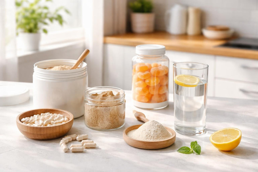 Beginner-friendly dietary fibre supplements with glass of water