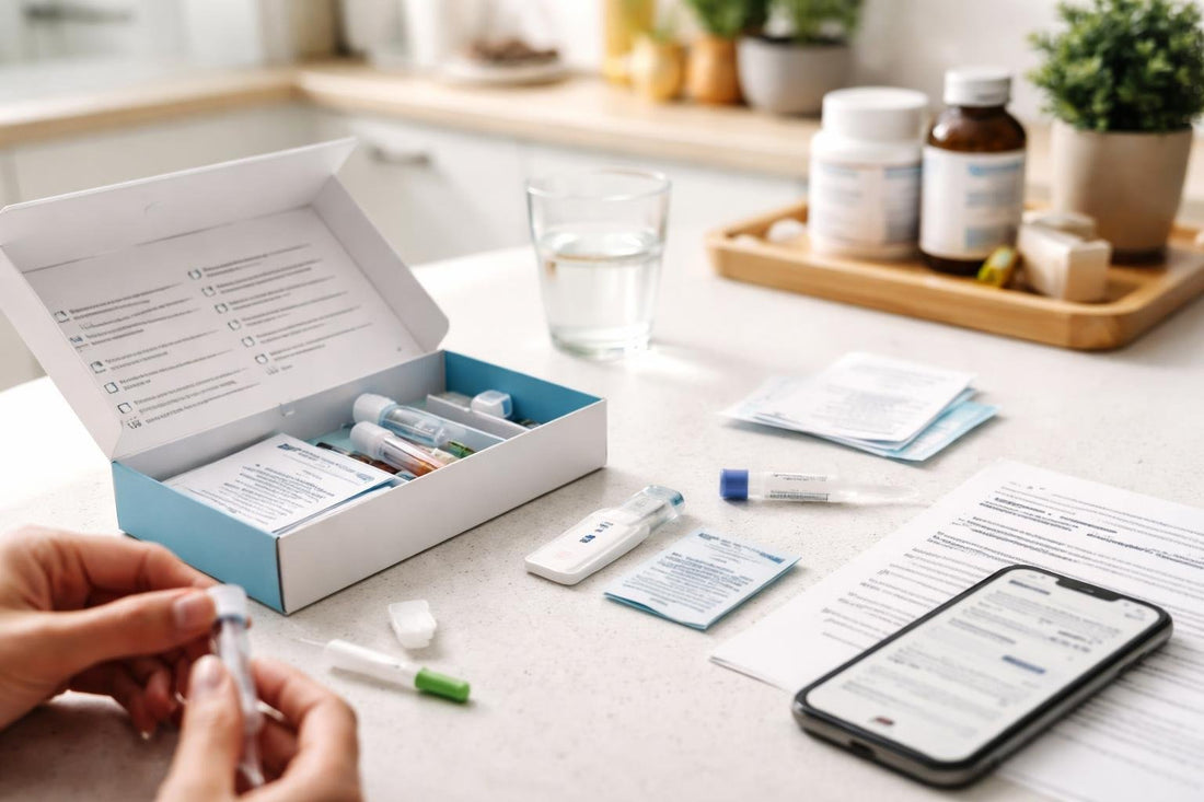 Beginner using home health testing kit at home