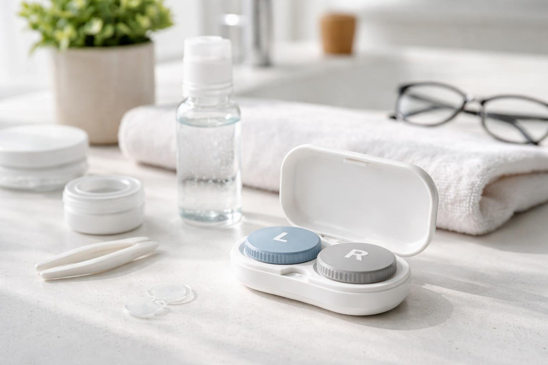 Beginner-friendly contact lens storage case with left right lids