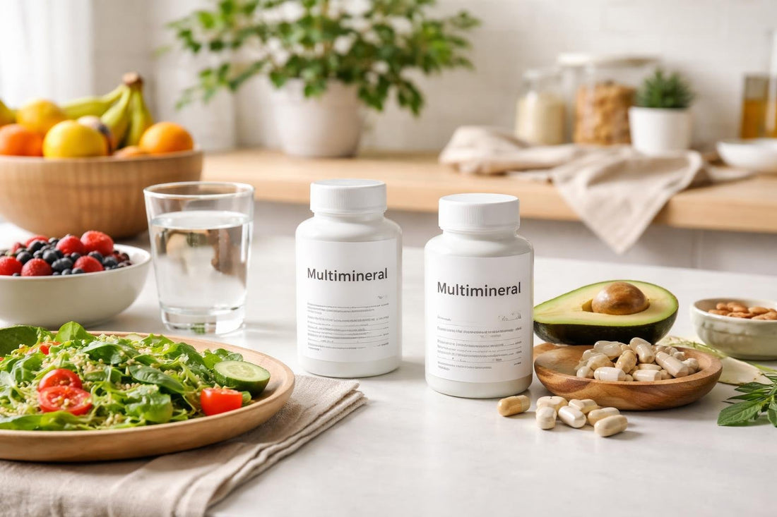 Beginner choosing multimineral mineral supplements with healthy meals